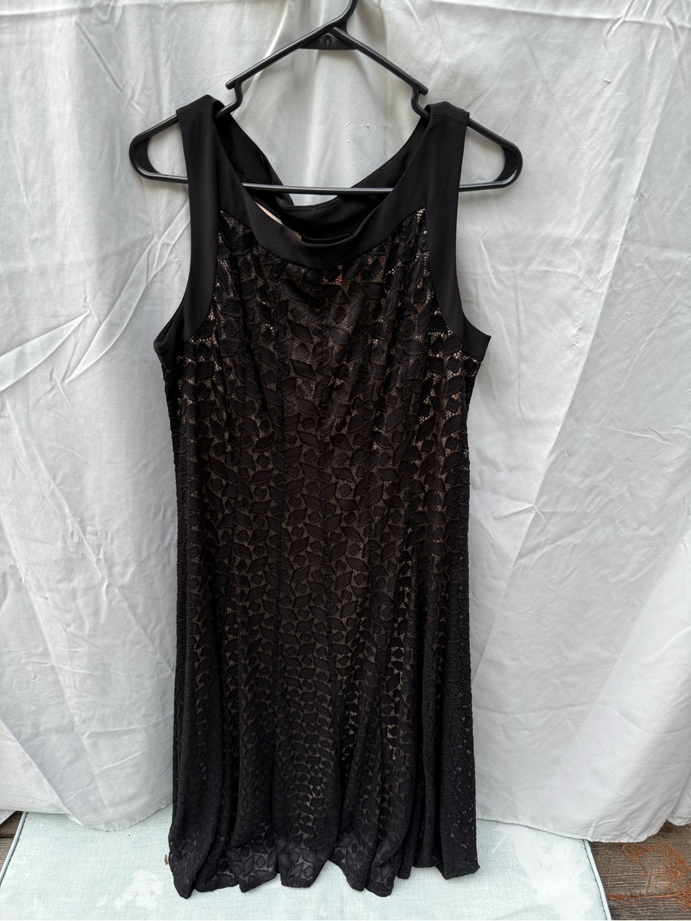 Perceptions Black Lace Overlay Cocktail Dress